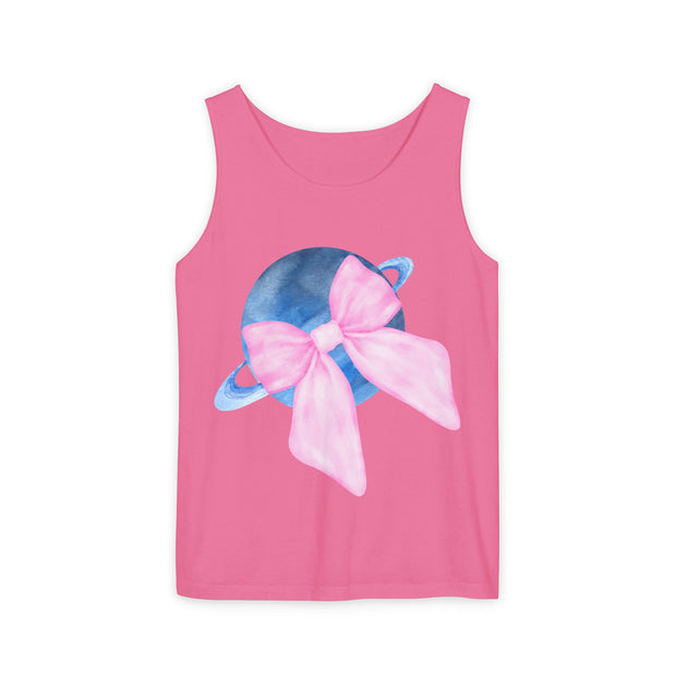 Blue Saturn Wrapped In Pink Bow Unisex Tank Top