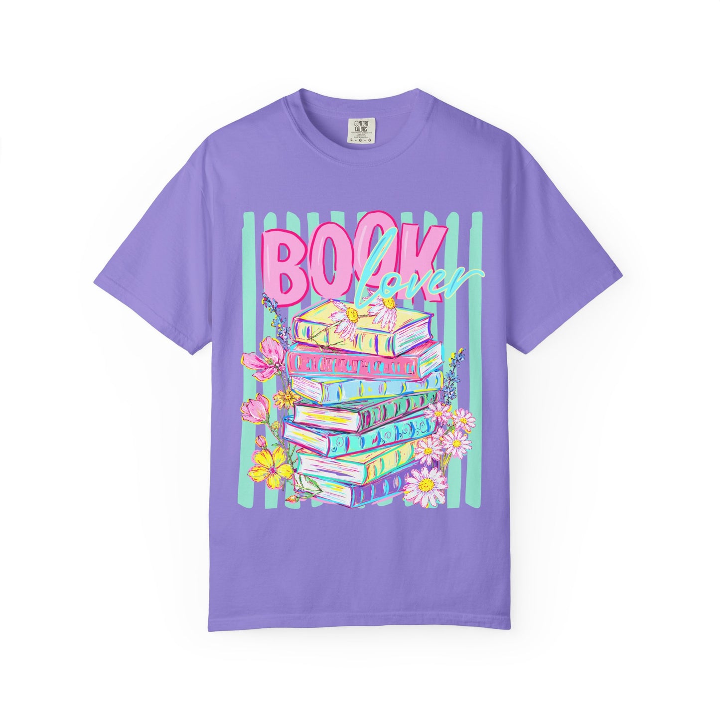 Book Lover Stack T-Shirt, Pastel Book Stack Floral Tee, Cozy Reader Shirt, Booktok Graphic T-Shirt, Cute Bookish Gift for Women