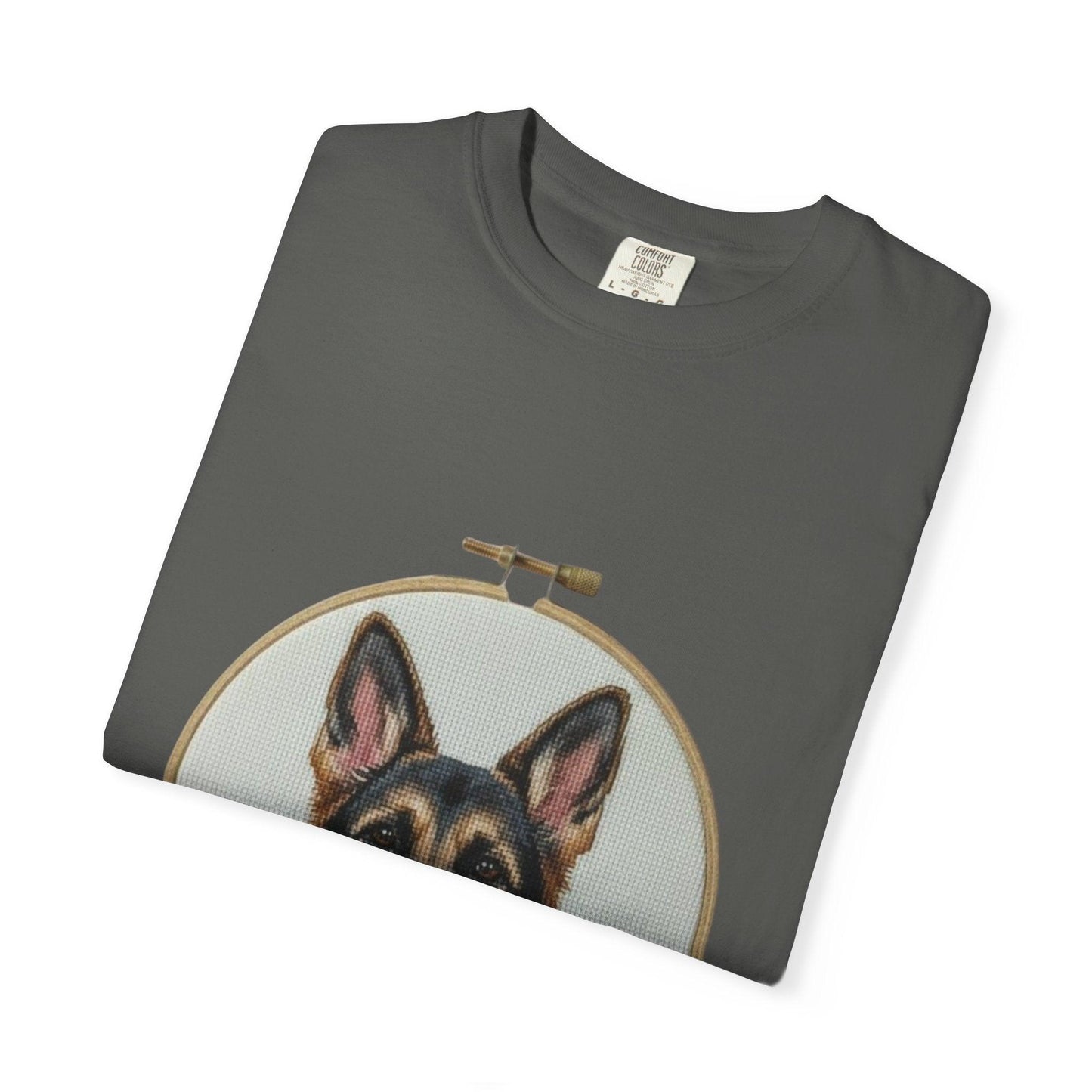 German Shepherd Portrait T-Shirt | Embroidery Hoop Dog Illustration