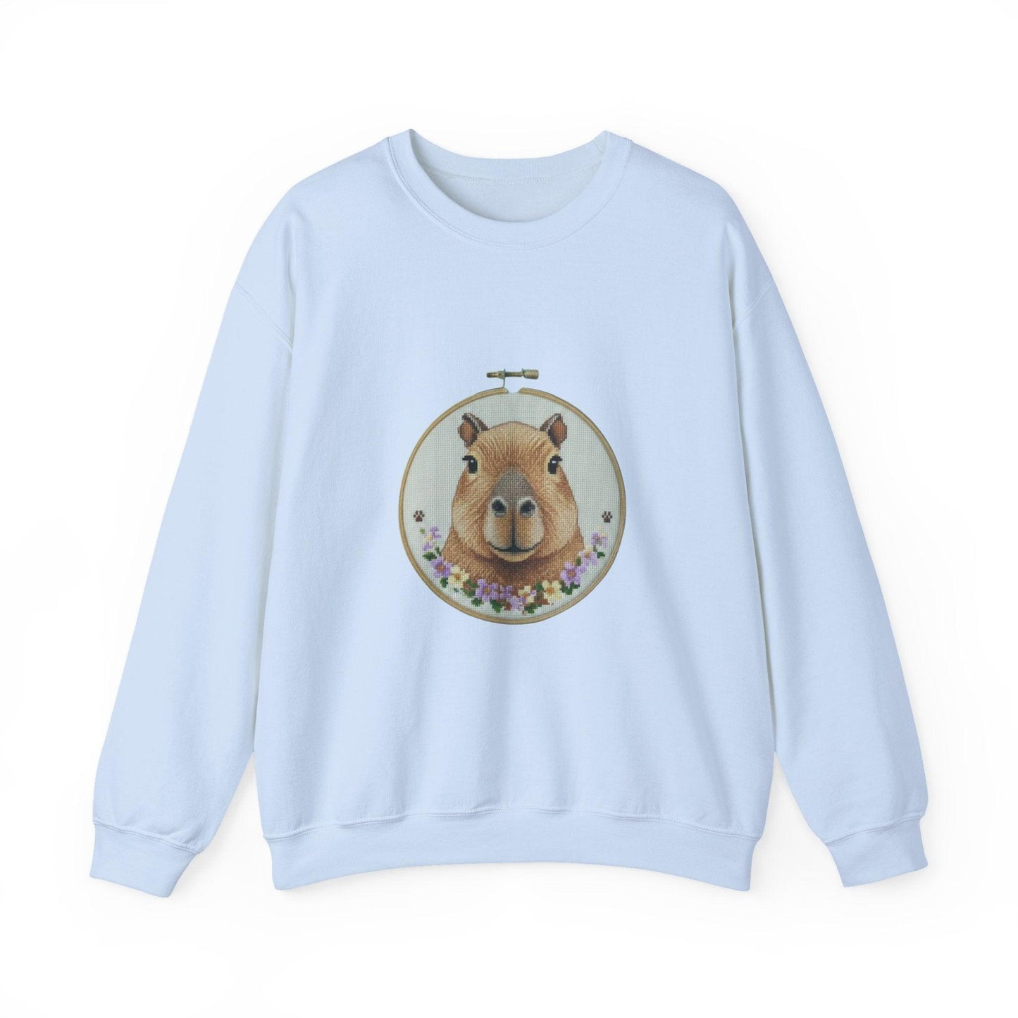 Cute Capybara Portrait Crewneck Sweatshirt | Floral Wreath Animal Art