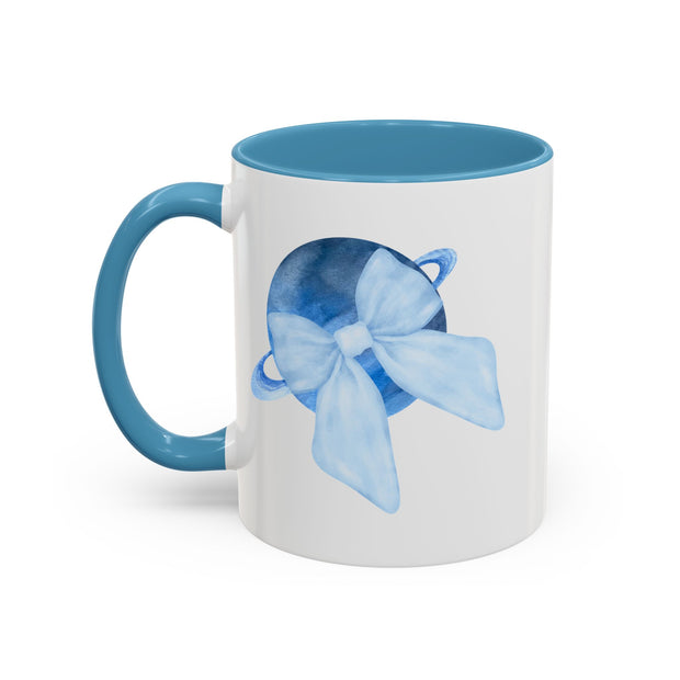 Blue Saturn Wrapped In A Blue Bow Accent Coffee Mug