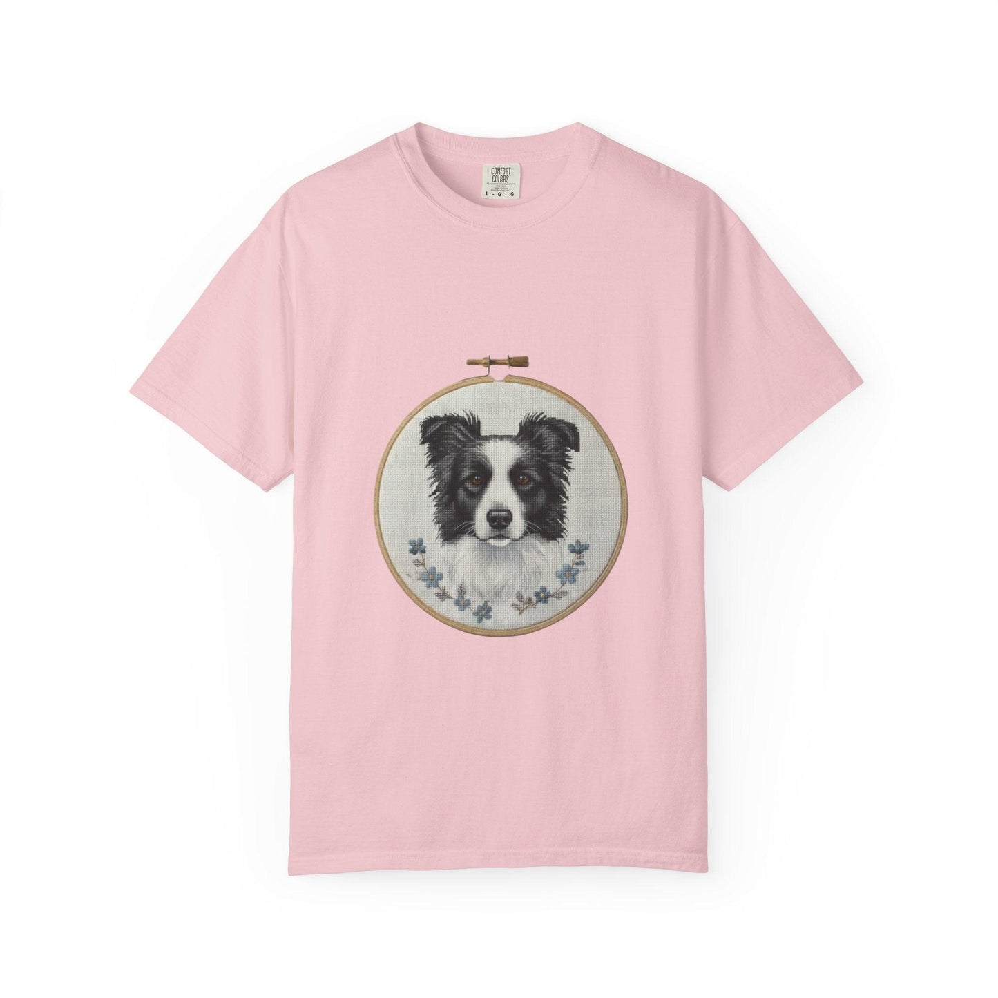Border Collie Shirt, Dog Mom Gift, Cross Stitch Dog Portrait Tee, Embroidery Hoop Floral Pet Lover Top