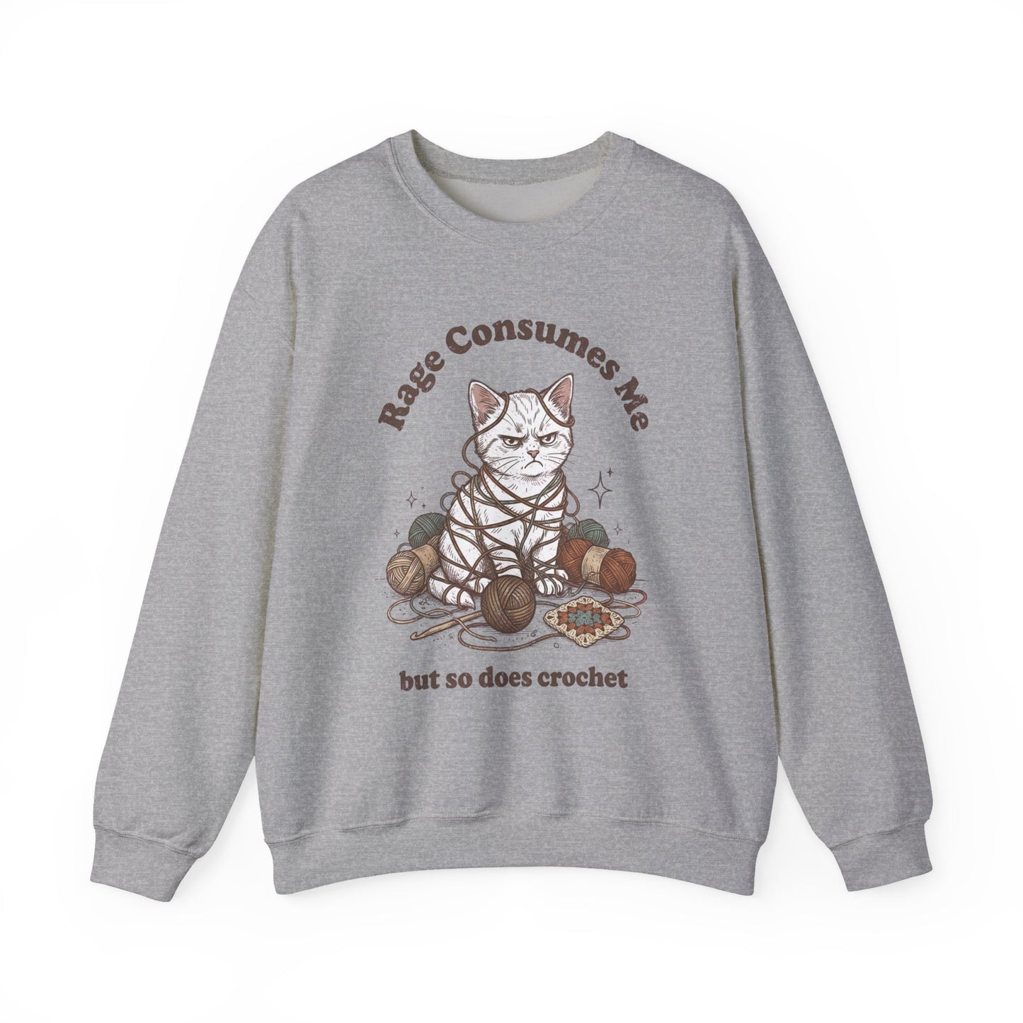 Rage Consumes Me Crochet Cat Shirt, Funny Knitting Tee, Grandma Hobbies Sweatshirt