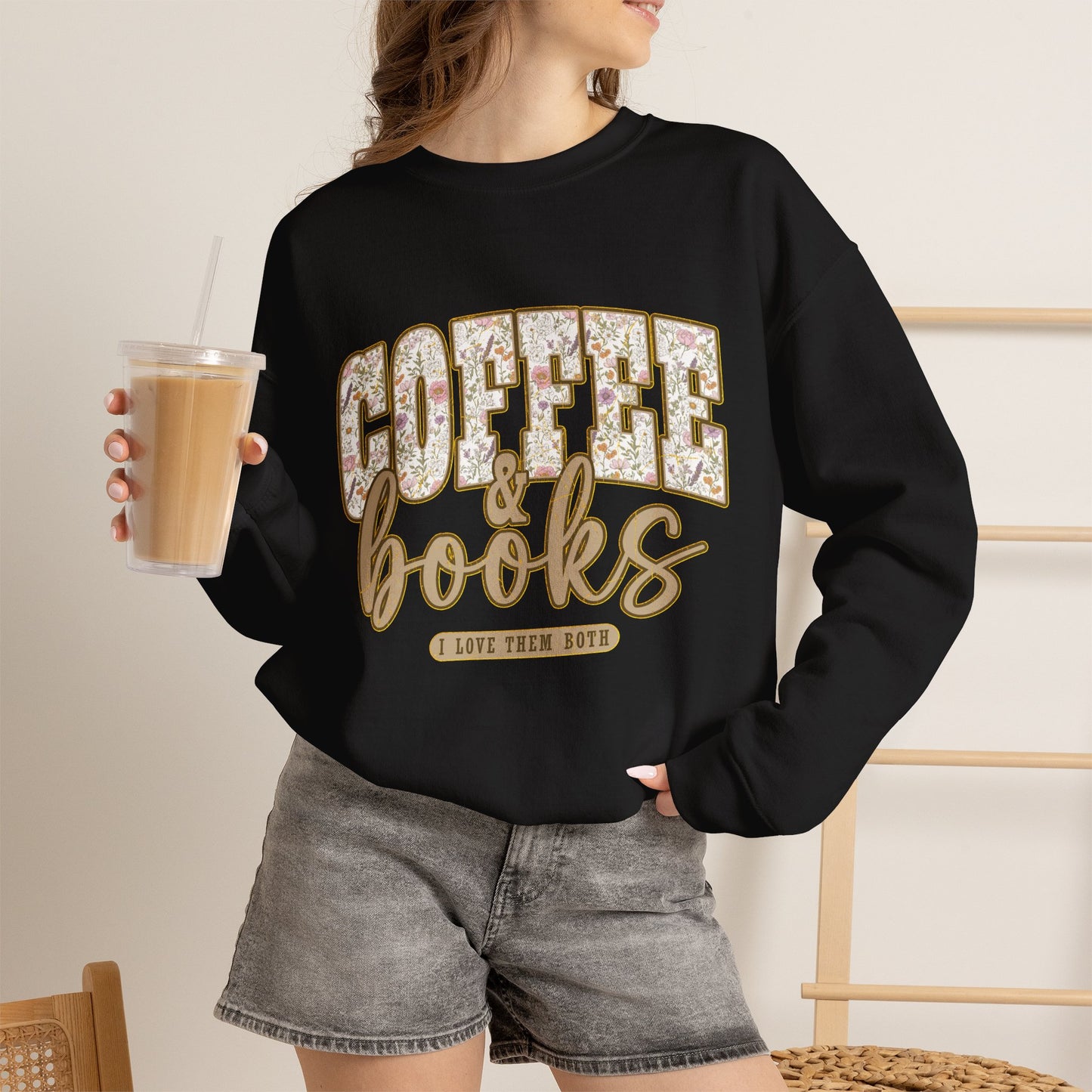 Coffee & Books Crewneck Sweatshirt | Cozy Reading Coffee Shirt