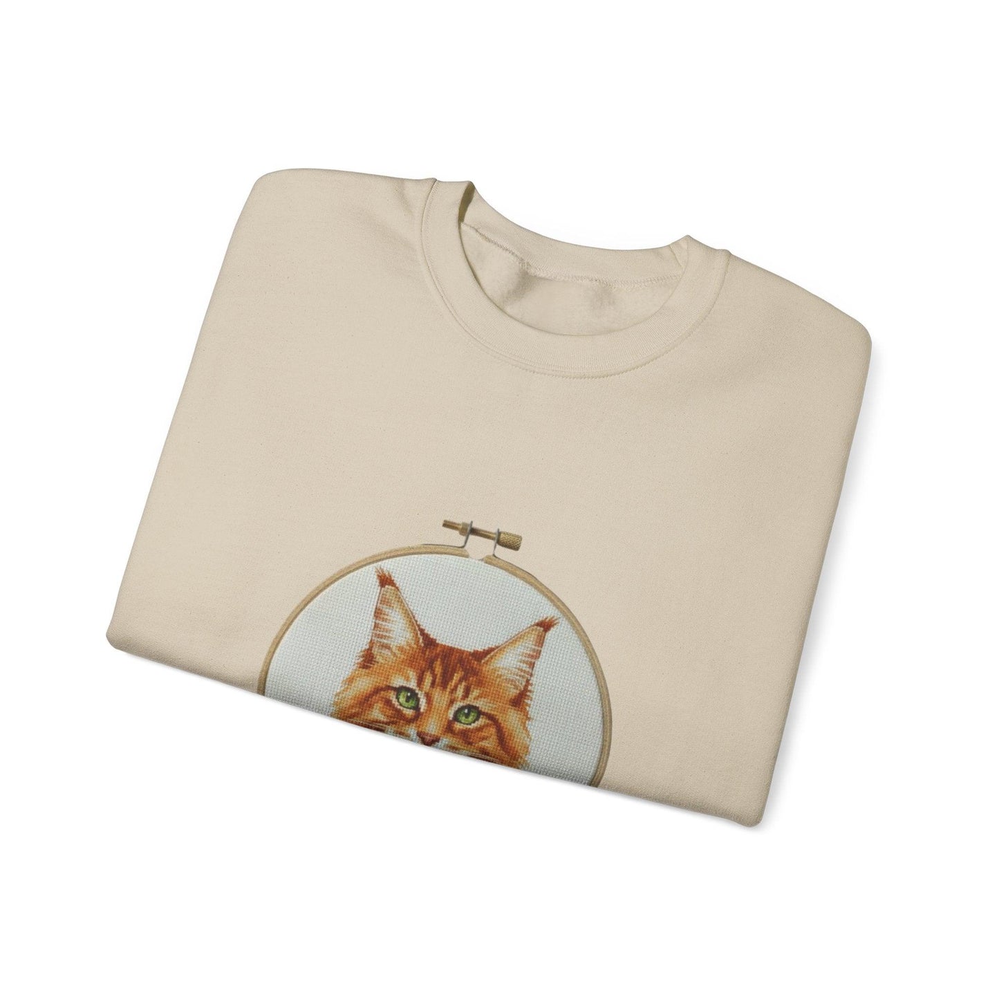 Orange Tabby Cat Sweatshirt, Cat Mom Gift, Cross Stitch Cat Portrait, Embroidery Hoop Floral Crewneck