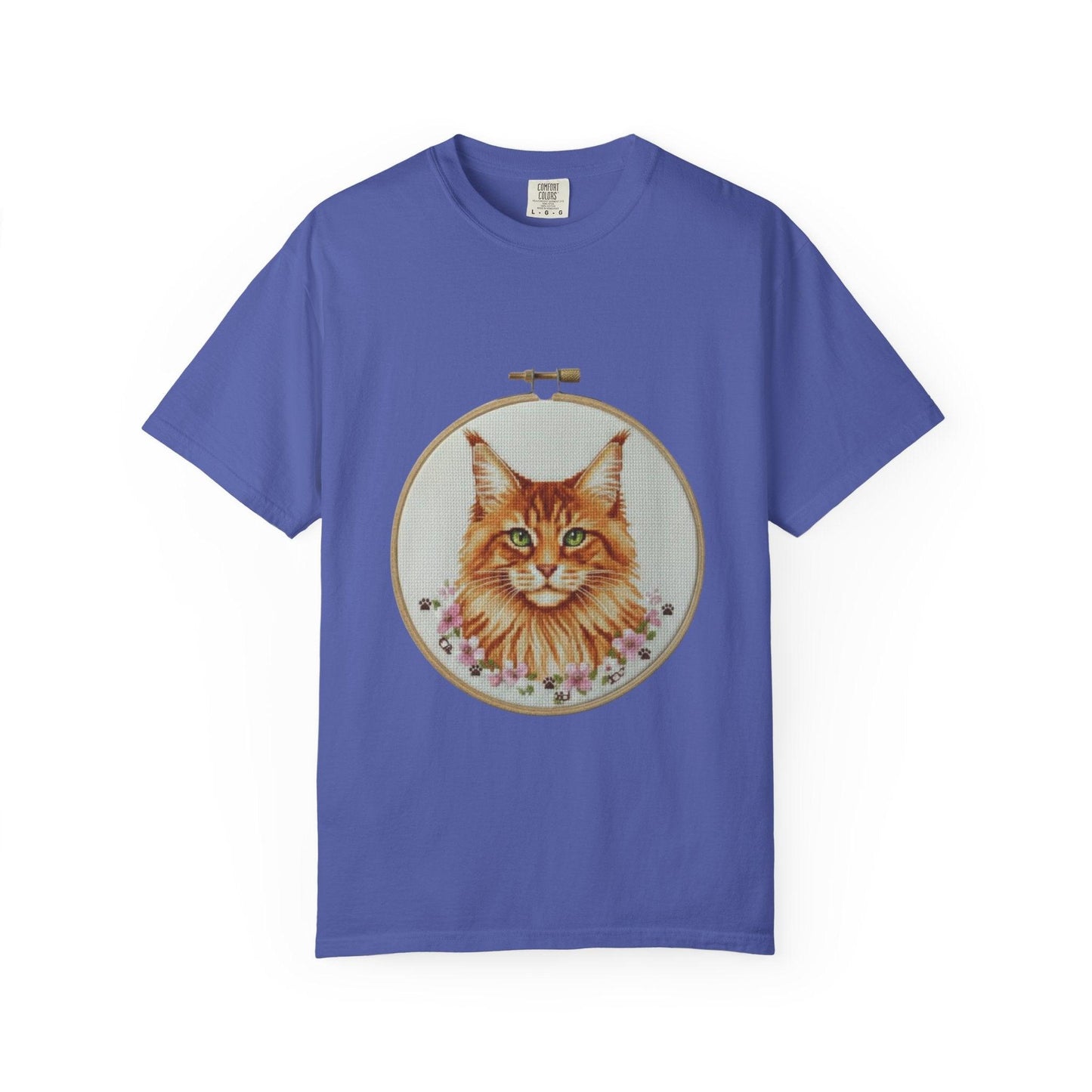 Orange Tabby Cat Portrait T-shirt | Embroidery Hoop Illustration