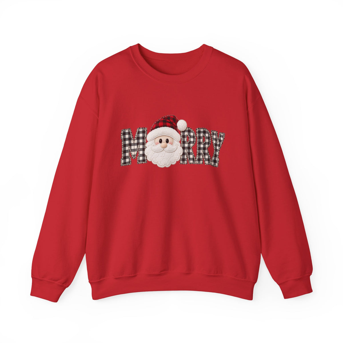 Merry Christmas Sweatshirt, Santa Christmas Crewneck, Plaid Holiday Sweater, Cute Santa Shirt, Cozy Christmas Gift for Her