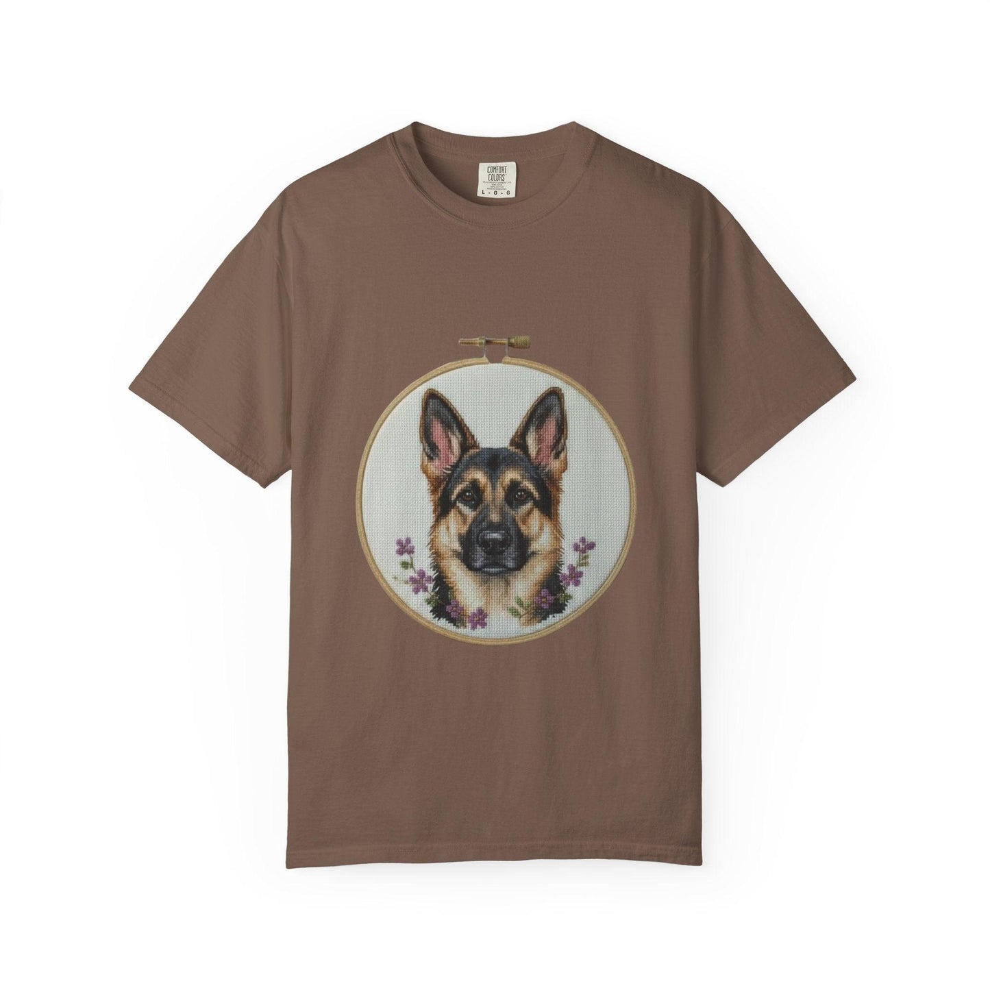 German Shepherd Portrait T-Shirt | Embroidery Hoop Dog Illustration