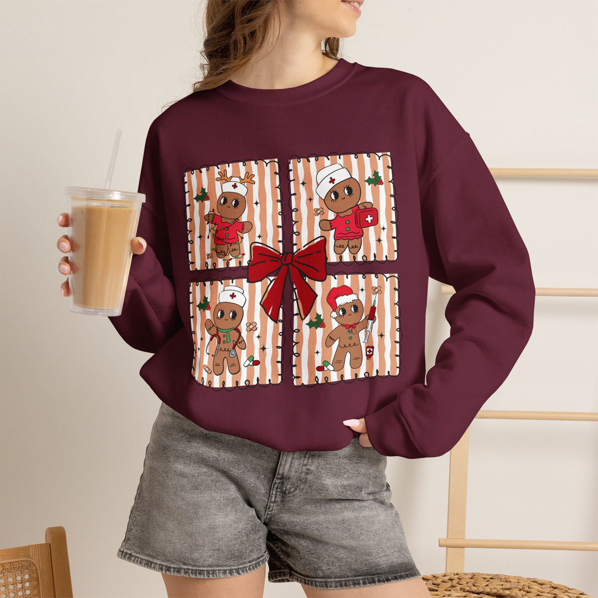 Gingerbread Christmas Sweatshirt, Cute Gingerbread Crewneck, Christmas Bow Sweatshirt, Gingerbread Man Shirt, Funny Holiday Sweater, Christmas Gift