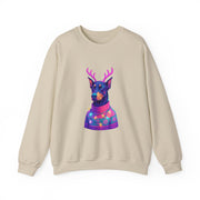Vibrant Doberman Antlers Sweatshirt, Quirky Animal Crewneck, Cozy Holiday Gift, Fun Winter Apparel, Casual Style Top