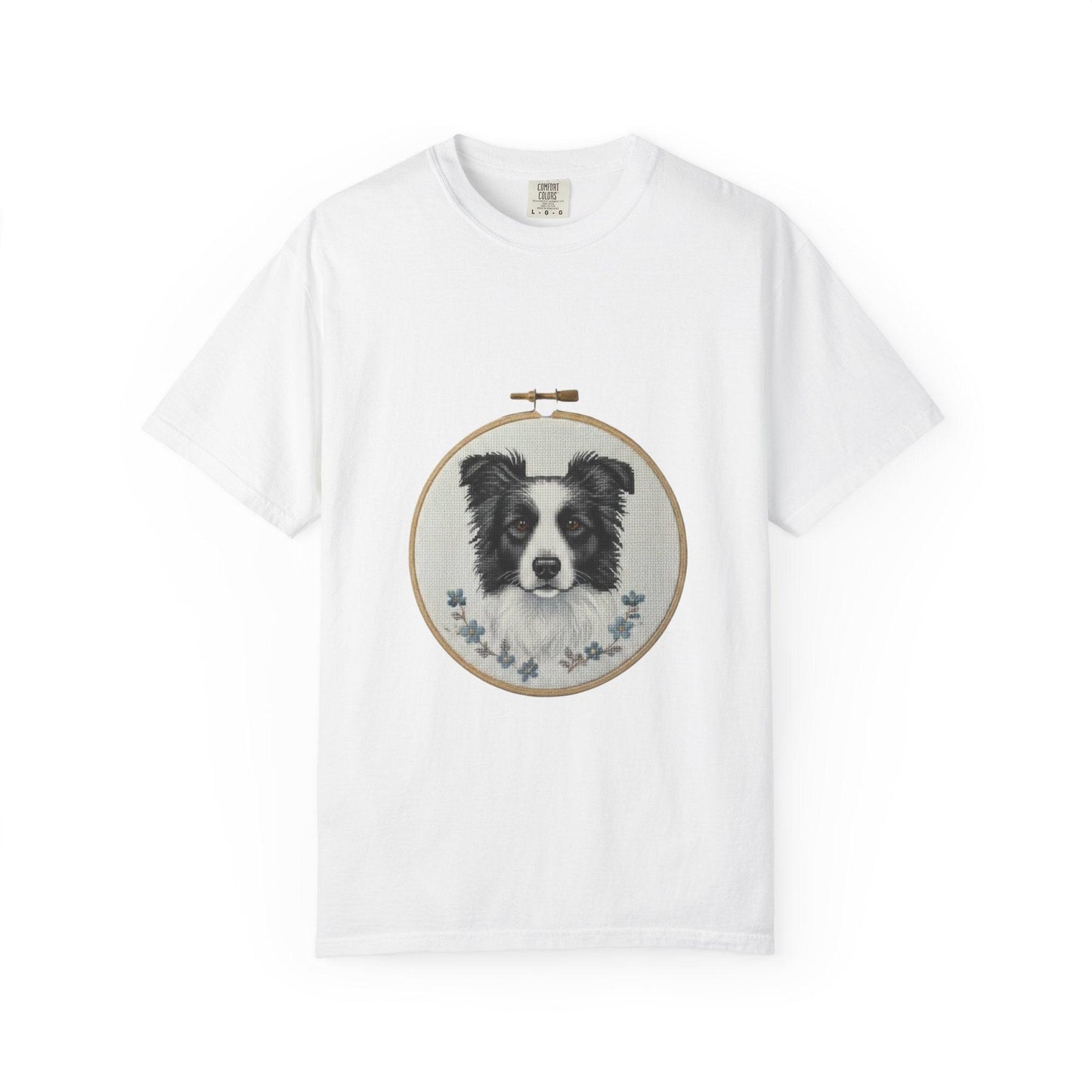 Border Collie Shirt, Dog Mom Gift, Cross Stitch Dog Portrait Tee, Embroidery Hoop Floral Pet Lover Top