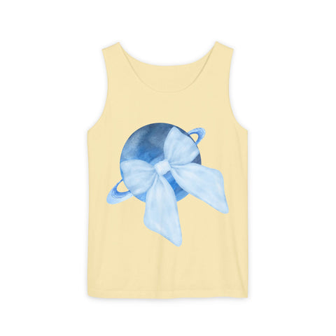 Blue Saturn Wrapped In Blue Bow Unisex Tank Top