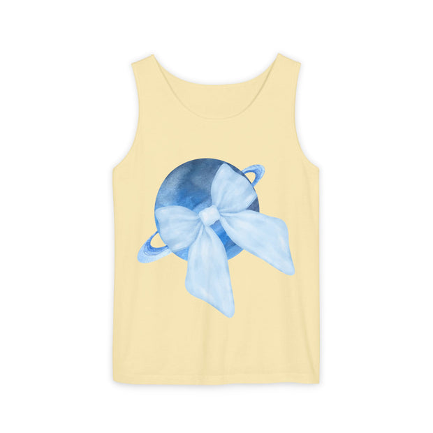 Blue Saturn Wrapped In Blue Bow Unisex Tank Top
