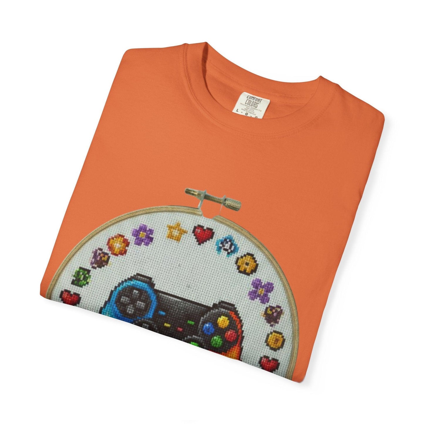 Rainbow Game Controller embroidery hoop T-Shirt | Gamer cross stitch design