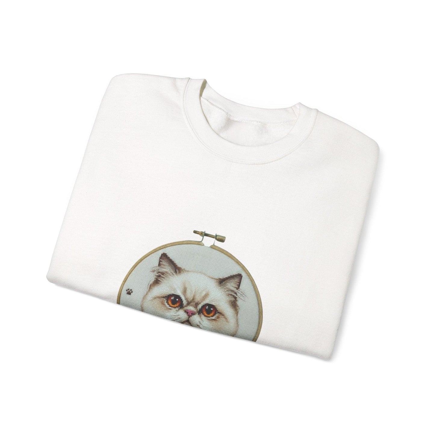 Grumpy Persian Cat Portrait Crewneck sweatshirt | Floral Embroidery Hoop Art
