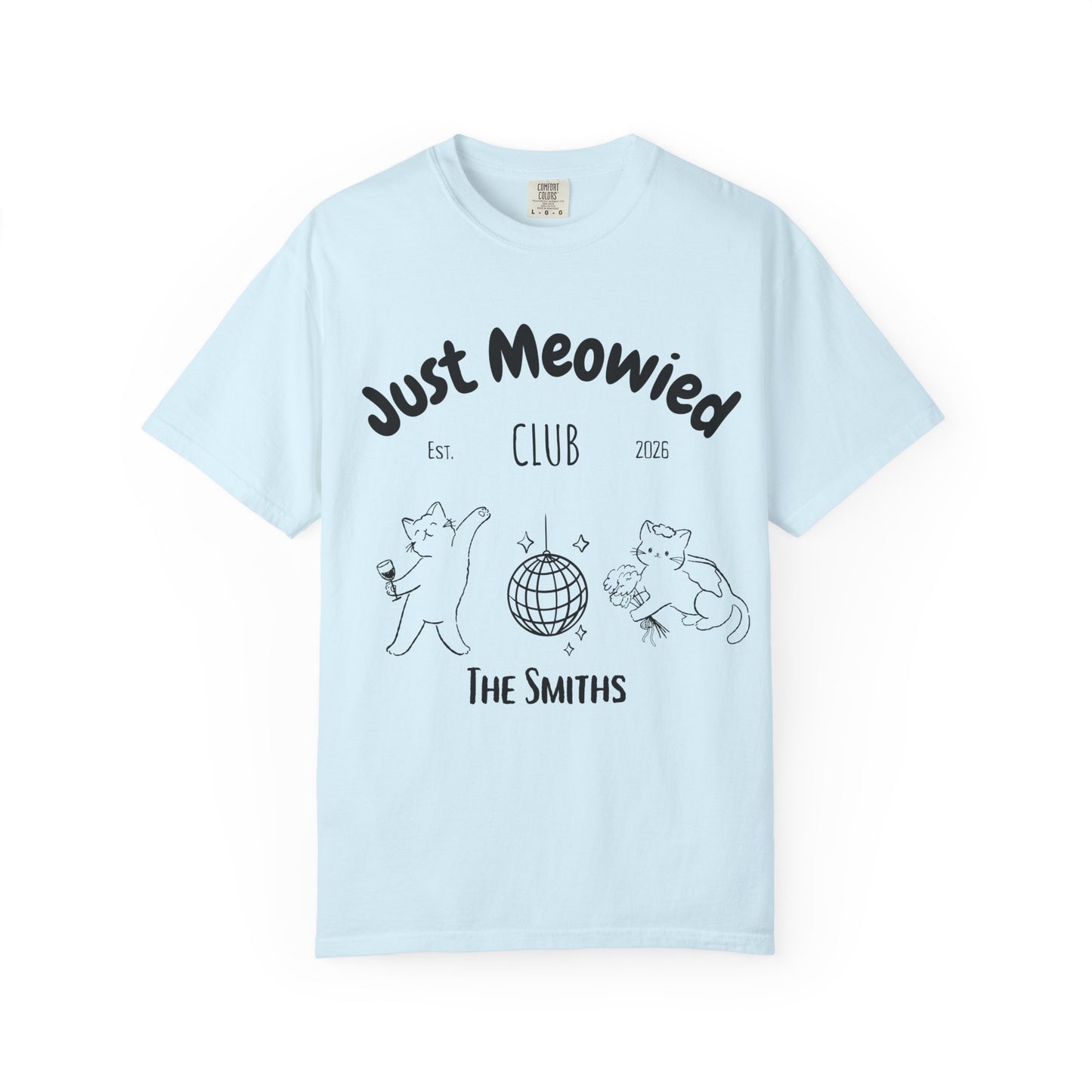 Just Married Cat Wedding Shirt Newlywed Couple Matching T-Shirt Comfort Colors Mr And Mrs Tee Just Meowied Honeymoon Gift For Bride Groom