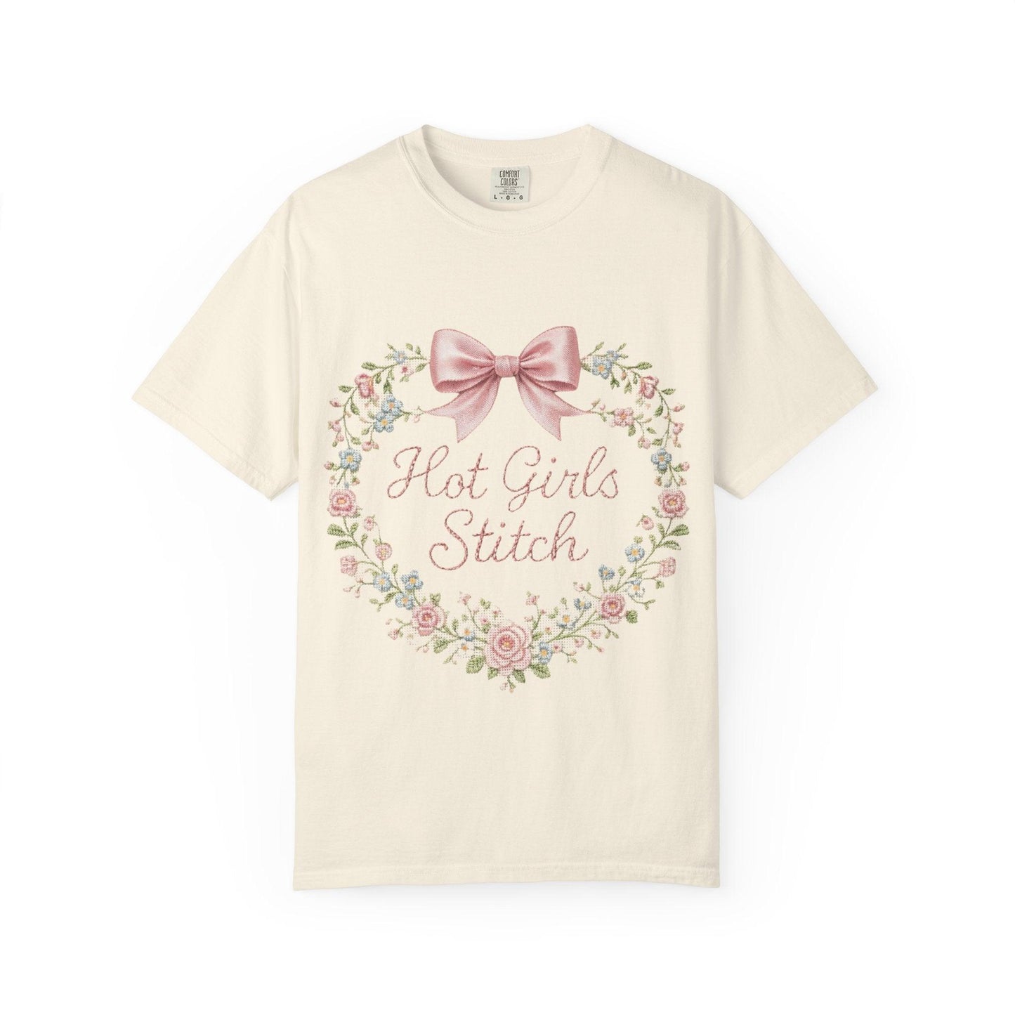 Floral Heart Wreath with Bow T-Shirt | Hot Girls Stitch