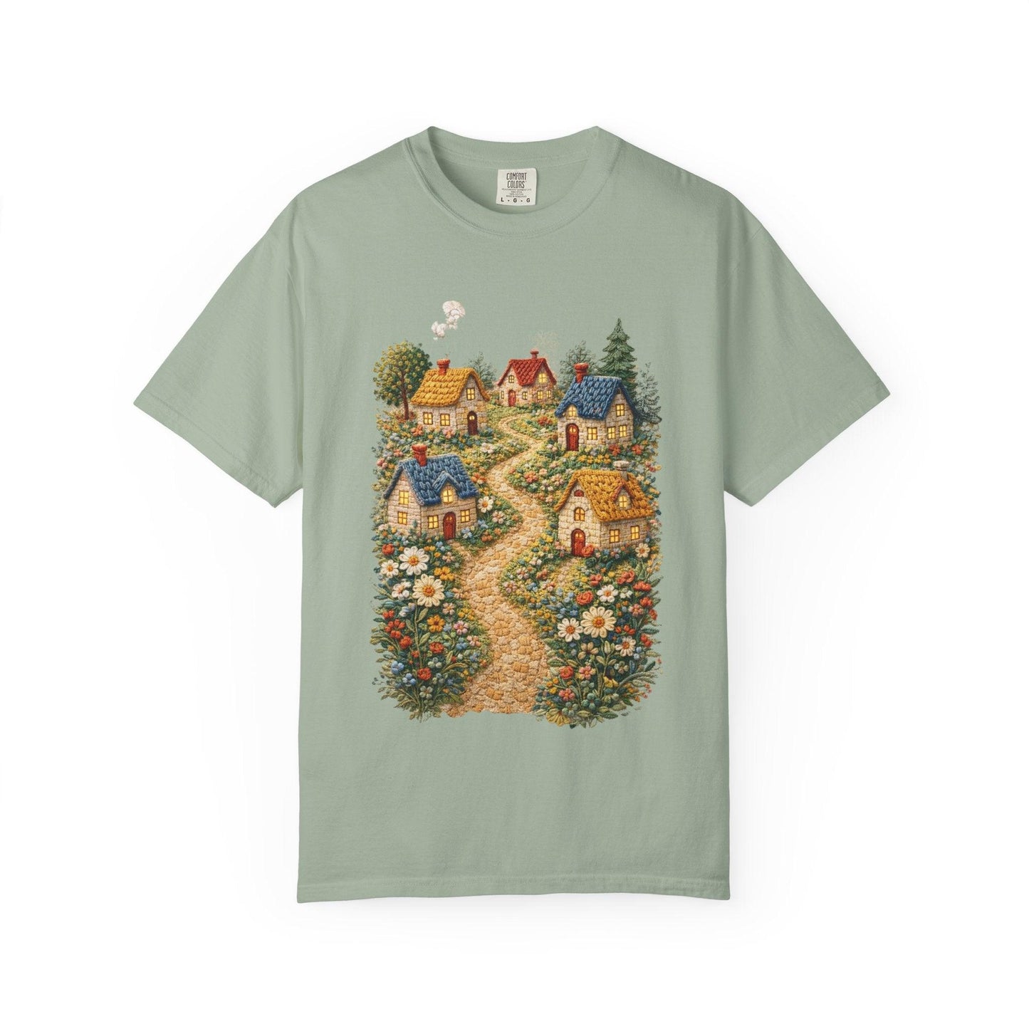 Cottage Garden Path T-shirt | Floral Village Illustration