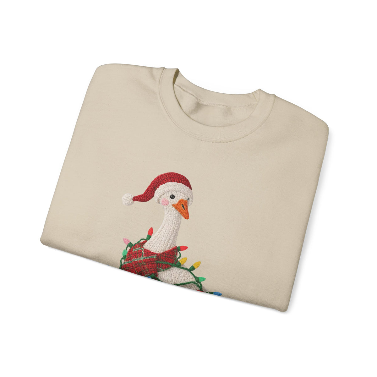 Christmas Goose Wearing Santa Hat Crewneck Sweatshirt | Holiday Duck in Lights