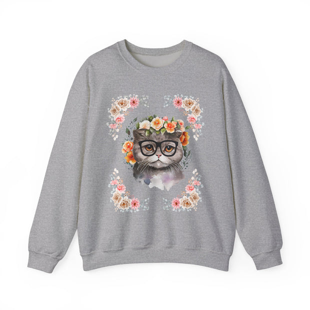 Geek Goddess Gray Cat Unisex Crewneck Sweatshirt
