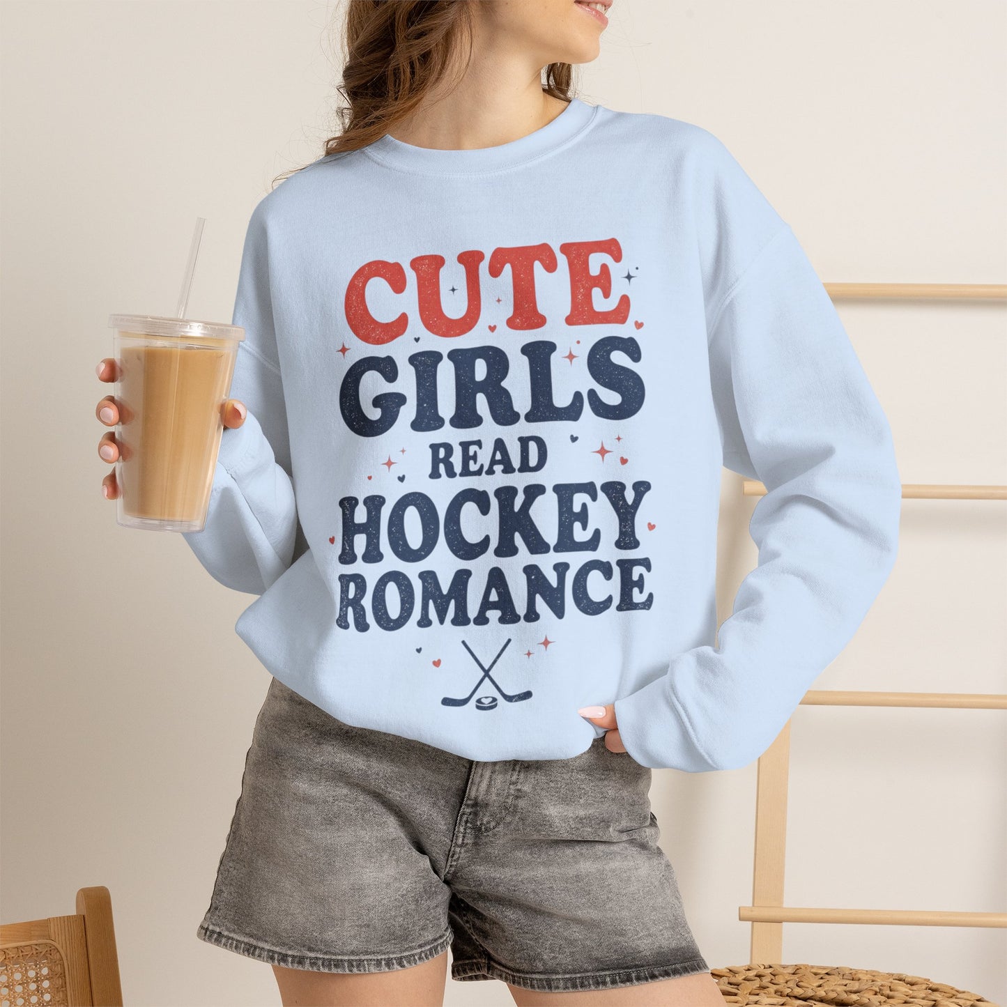 Cute Girls Read Hockey Romance Sweatshirt, Hockey Romance Booktok Crewneck, Sports Romance Reader Pullover