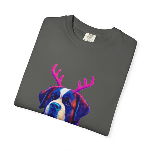 Saint Bernard in Reindeer Antlers T-Shirt | Holiday Dog Sweater Design