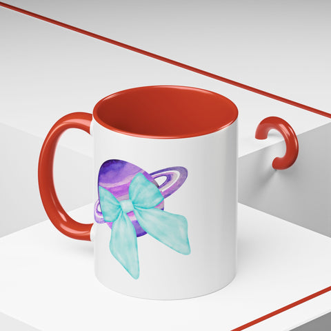 Purple Saturn Wrapped In A Bow Accent Coffee Mug