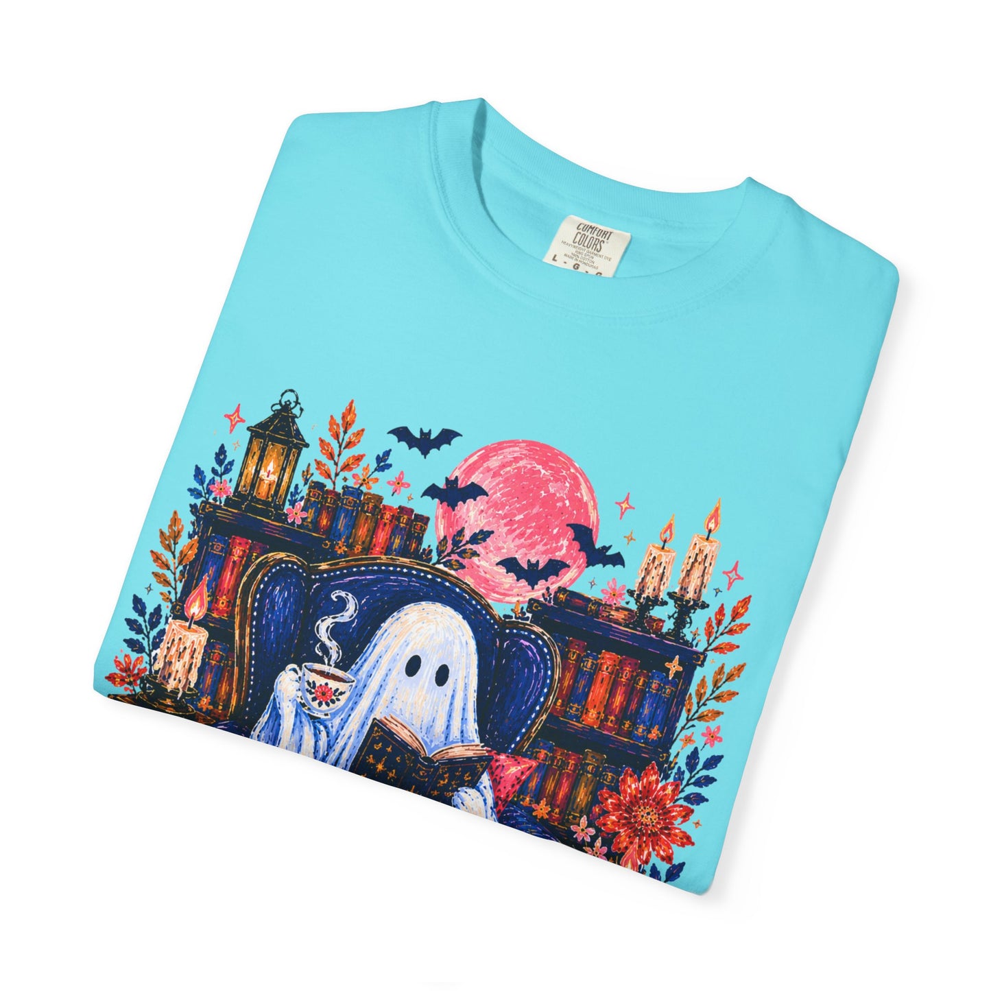 Cozy Reading Ghost T-Shirt | Bookish Halloween Illustration