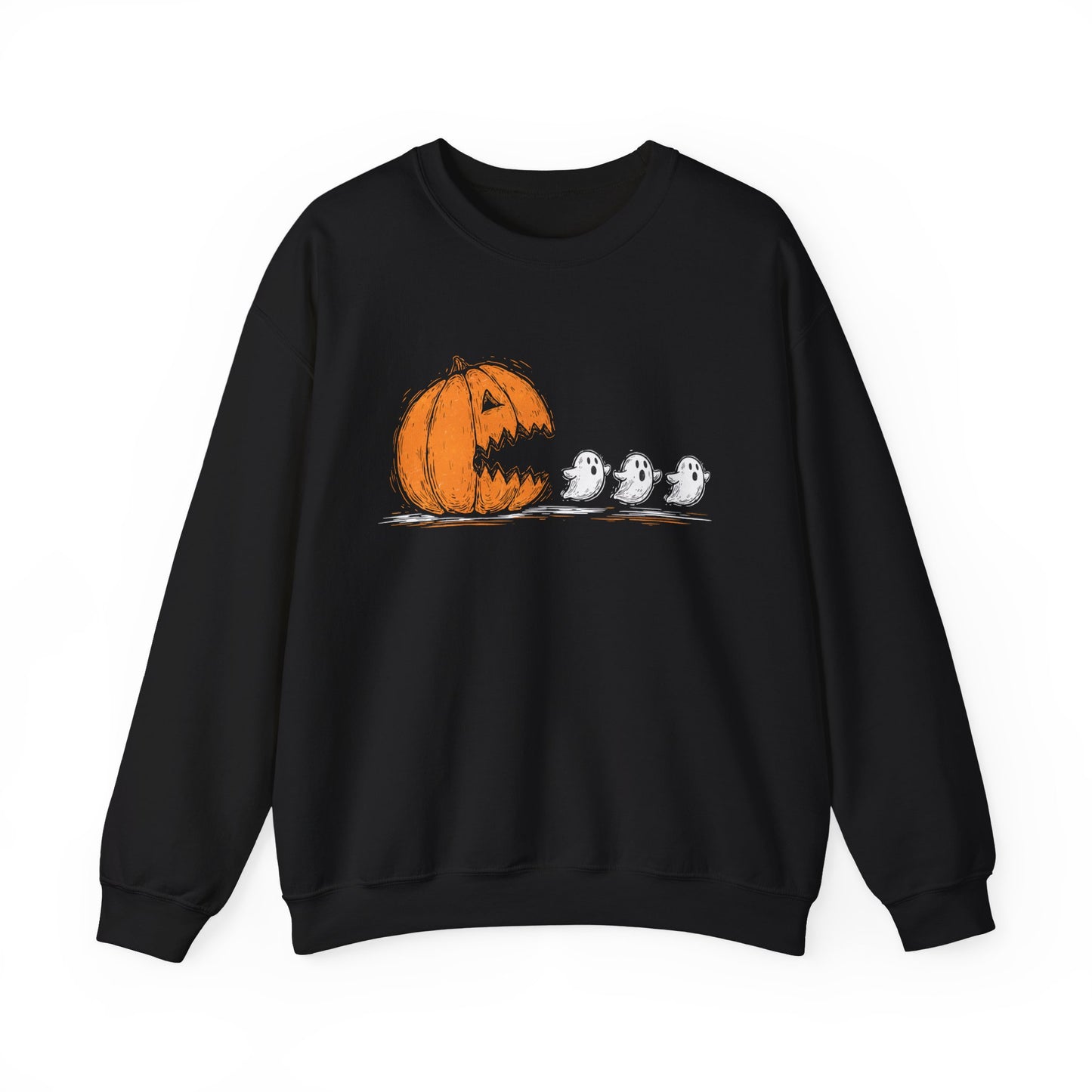 Pumpkin and Ghosts Crewneck Sweatshirt | Halloween Pumpkin Ghost Illustration