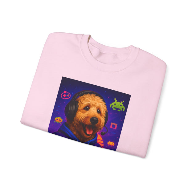 Gaming Golden Doodle Illustration Crewneck Sweatshirt | Retro Arcade Gamer