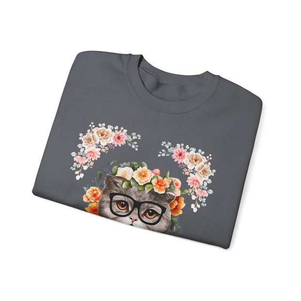 Geek Goddess Gray Cat Unisex Crewneck Sweatshirt