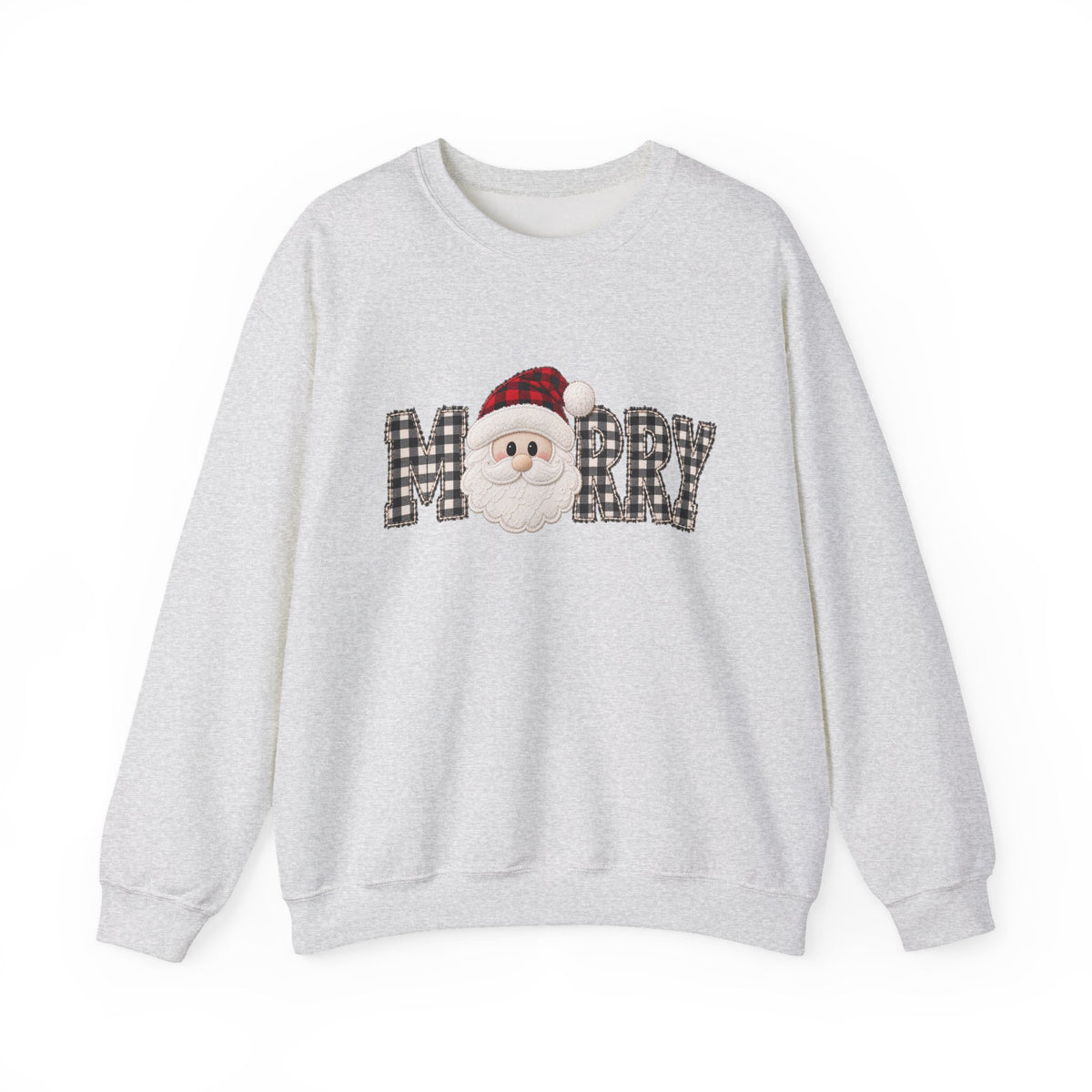 Merry Christmas Sweatshirt, Santa Christmas Crewneck, Plaid Holiday Sweater, Cute Santa Shirt, Cozy Christmas Gift for Her