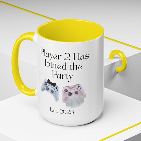 'Player 2 Has Joined The Party' 'Est. 2025' Accent Coffee Mug