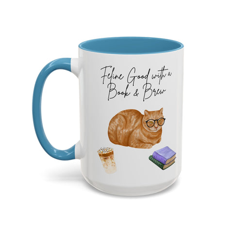 'Feline Good With A Book & Brew' Accent Coffee Mug