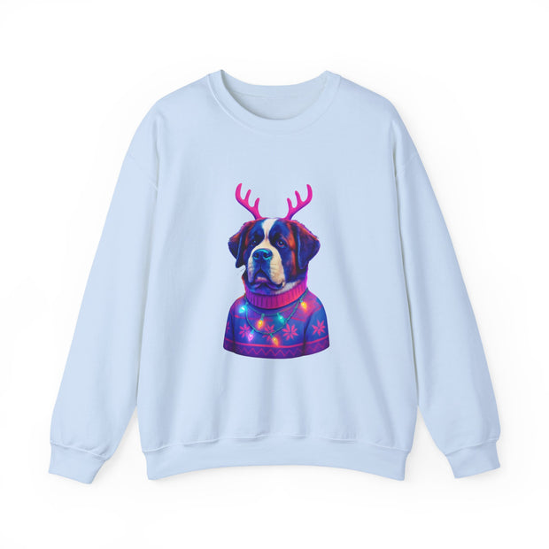 Saint Bernard with Reindeer Antlers sweatshirt | Holiday Dog Sweater Design