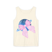 Blue Saturn Wrapped In Pink Bow Unisex Tank Top