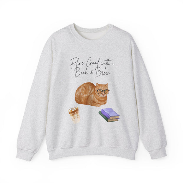 'Feline Good With A Book & Brew' Unisex Crewneck Sweatshirt
