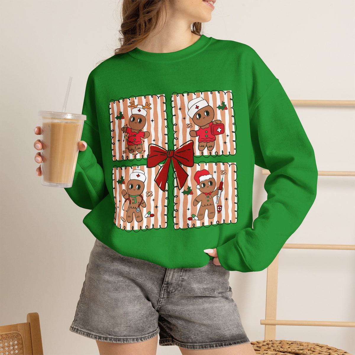Gingerbread Christmas Sweatshirt, Cute Gingerbread Crewneck, Christmas Bow Sweatshirt, Gingerbread Man Shirt, Funny Holiday Sweater, Christmas Gift