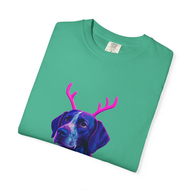 Neon Reindeer German Shorthaired Pointer T-Shirt | Festive Sweater Pup Holiday Tee
