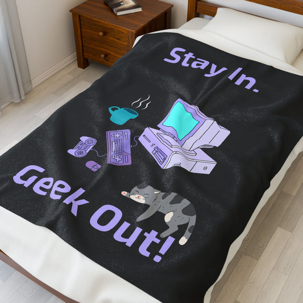 Cozy Geek Out Velveteen Blanket - Perfect for Movie Nights, Gaming Rooms, Cat Lovers, Comfort Gifts, Stay In Style