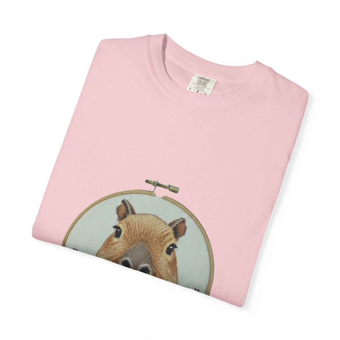 Capybara Portrait T-Shirt | Floral Embroidery Hoop Design