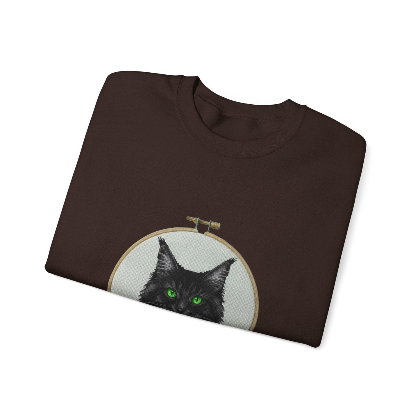 Black Cat Portrait Sweatshirt | Embroidery Hoop Floral Crewneck