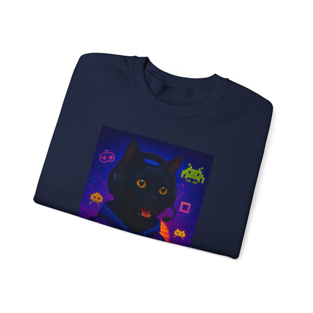 Cozy Gamer Cat Sweatshirt - Unisex Heavy Blend™ Crewneck, Perfect for Gaming Nights, Halloween, Cat Lovers, Gift Ideas, Comfortable Wear