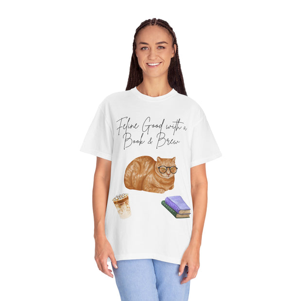 'Feline Good with a Book & Brew' Unisex T-Shirt