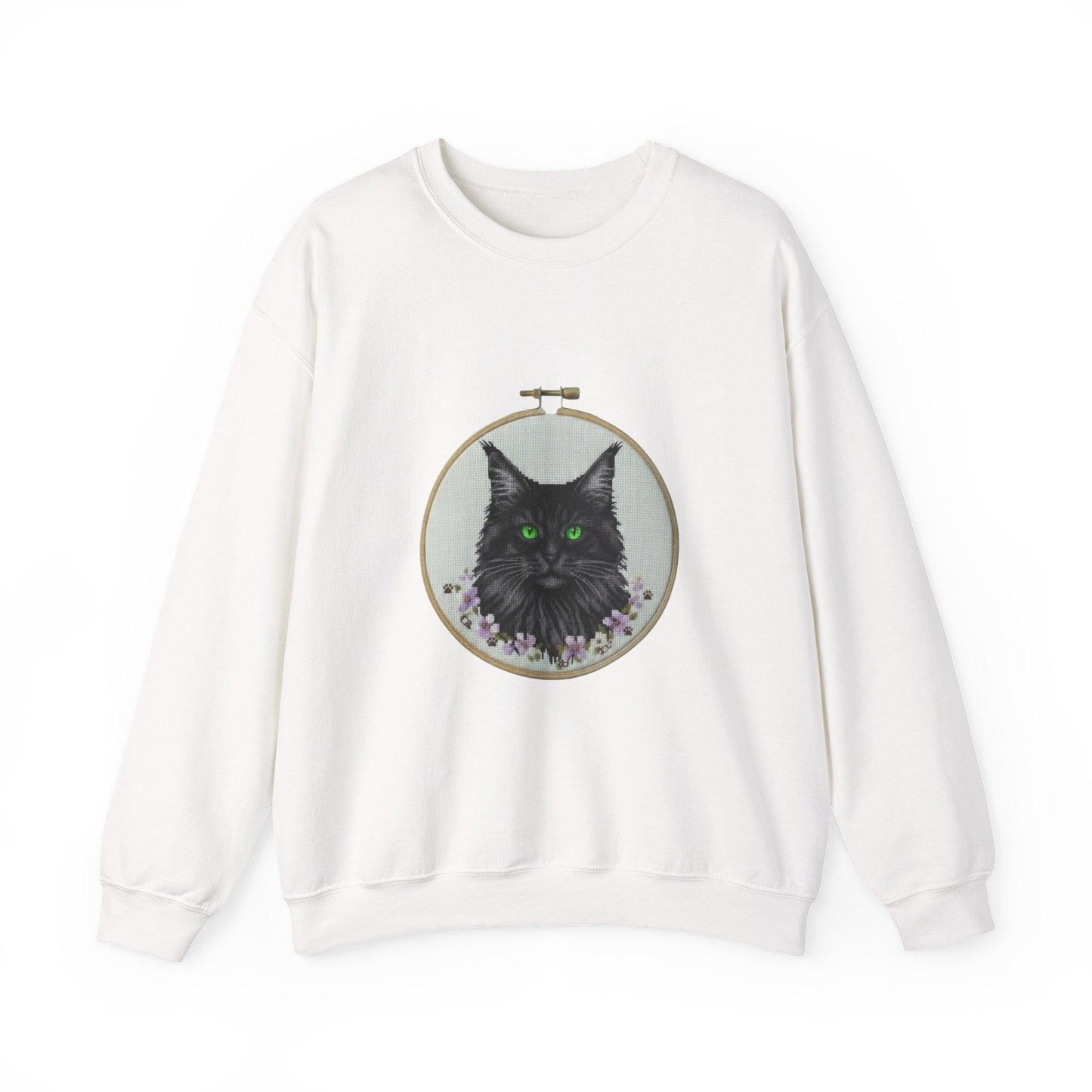 Black Cat Portrait Sweatshirt | Embroidery Hoop Floral Crewneck