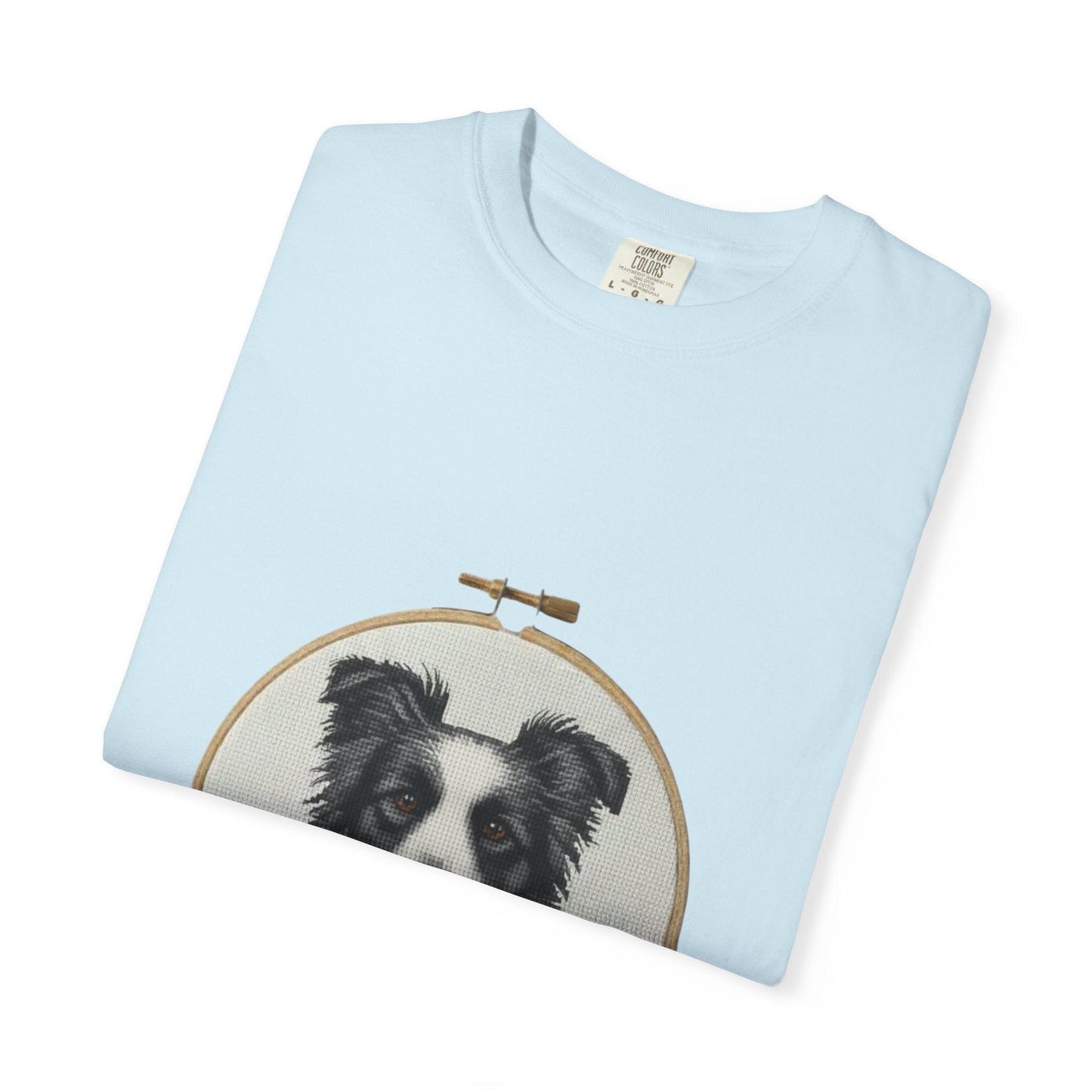 Border Collie Shirt, Dog Mom Gift, Cross Stitch Dog Portrait Tee, Embroidery Hoop Floral Pet Lover Top