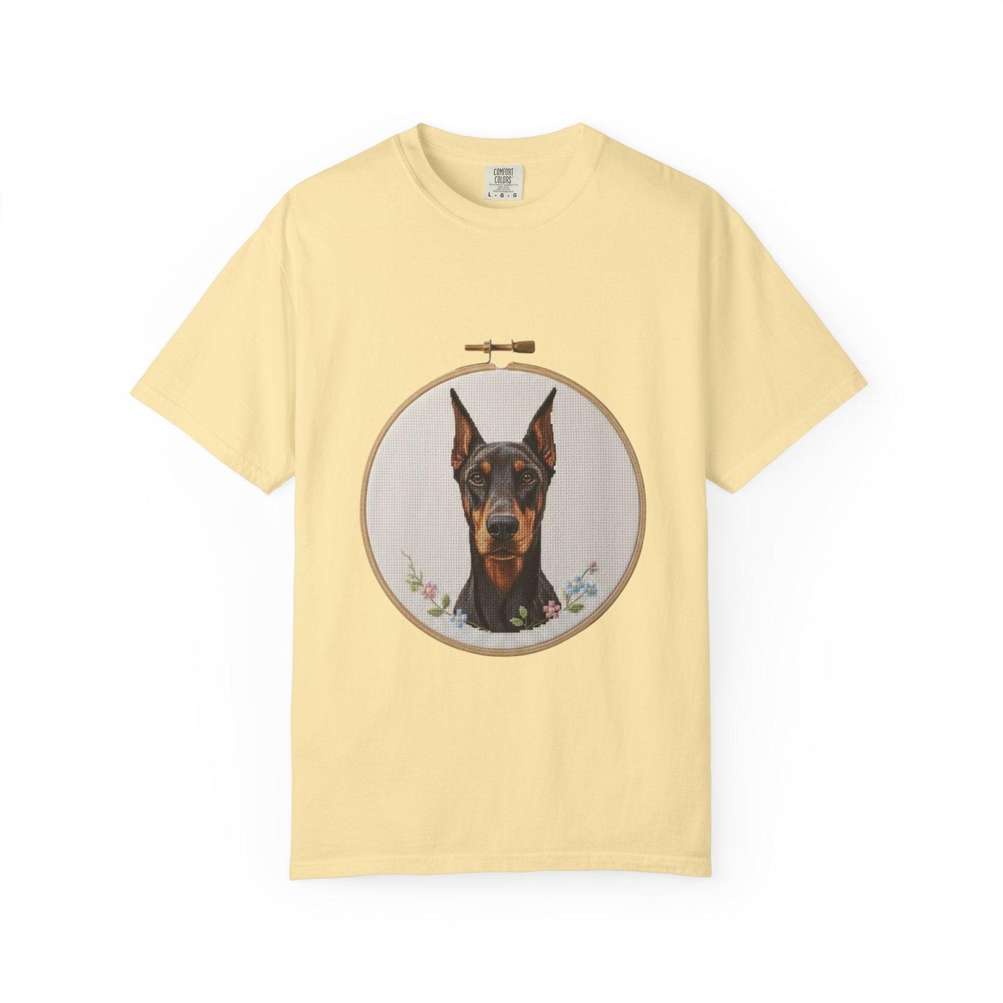 Doberman Portrait T-shirt | Embroidery Hoop Dog Illustration