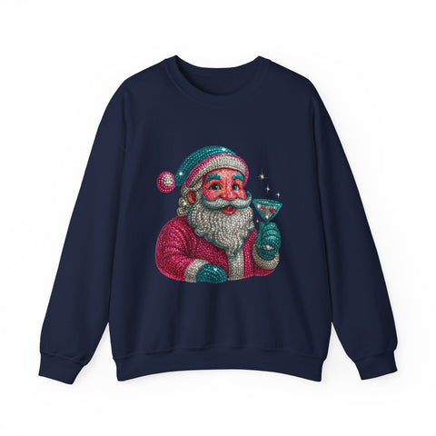 Retro Santa Holding Martini Sweatshirt | Vintage Christmas Crewneck