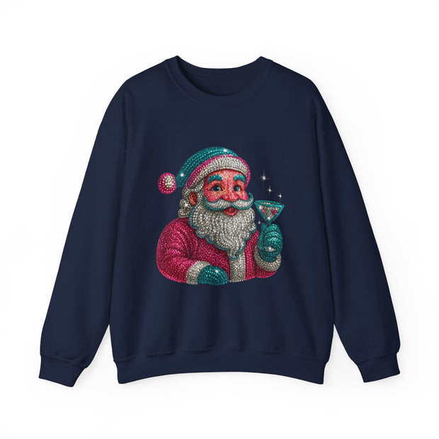 Retro Santa Holding Martini Sweatshirt | Vintage Christmas Crewneck