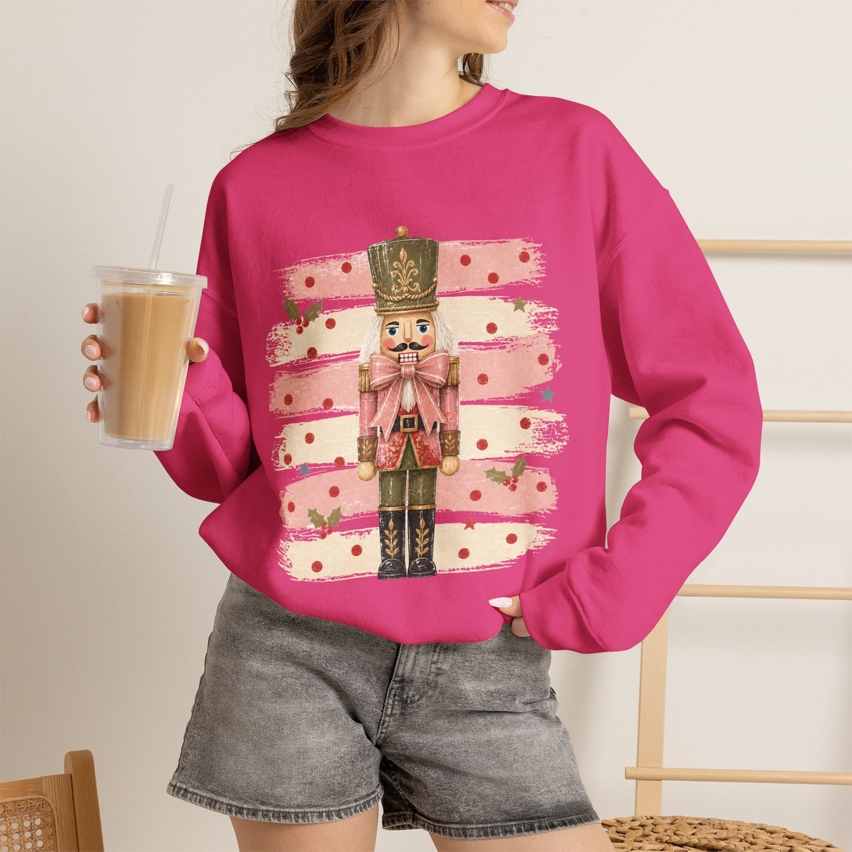 Coquette Nutcracker Sweatshirt, Pink Bow Christmas Crewneck, Nutcracker Christmas Shirt, Girly Holiday Sweatshirt, Vintage Christmas Gift